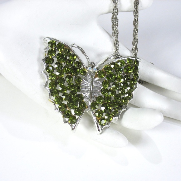 Rhinestone Butterfly Necklace, 24" Chain, 1970's - Picture 4 of 5